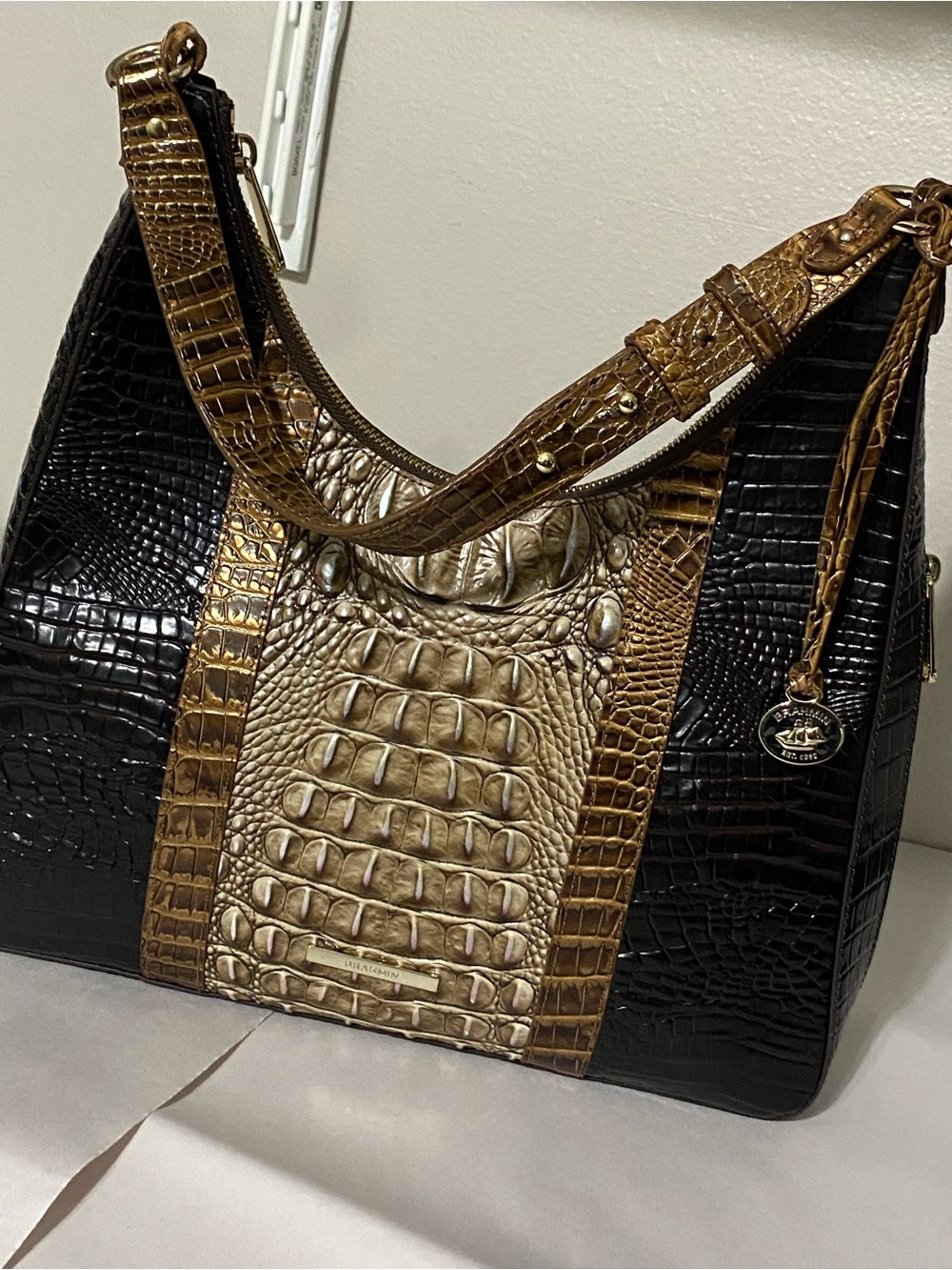 Brahmin Tabitha Tri-color Melbourne Leather Shoulder Bag Cocoa Conway